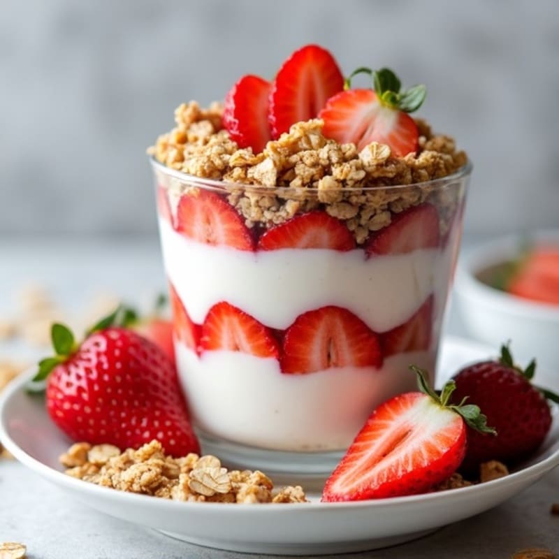 Creamy Strawberry Protein Parfait with Crunchy Whole Grain Crumble