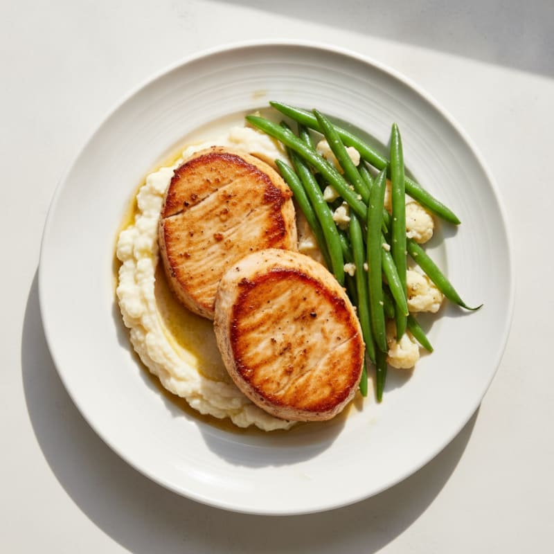Seared Turkey Breast with Steamed Green Beans and Cauliflower Mash