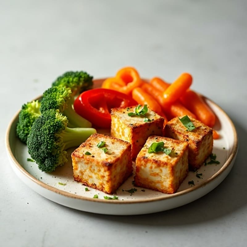 Crispy Tofu with Roasted Vegetables and Creamy Peanut Dressing