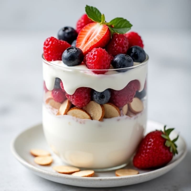 Greek Yogurt Protein Parfait with Mixed Berries and Almonds