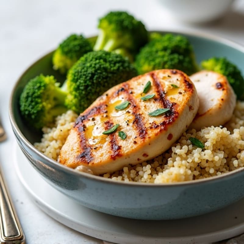 Grilled Chicken Breast with Quinoa and Roasted Broccoli