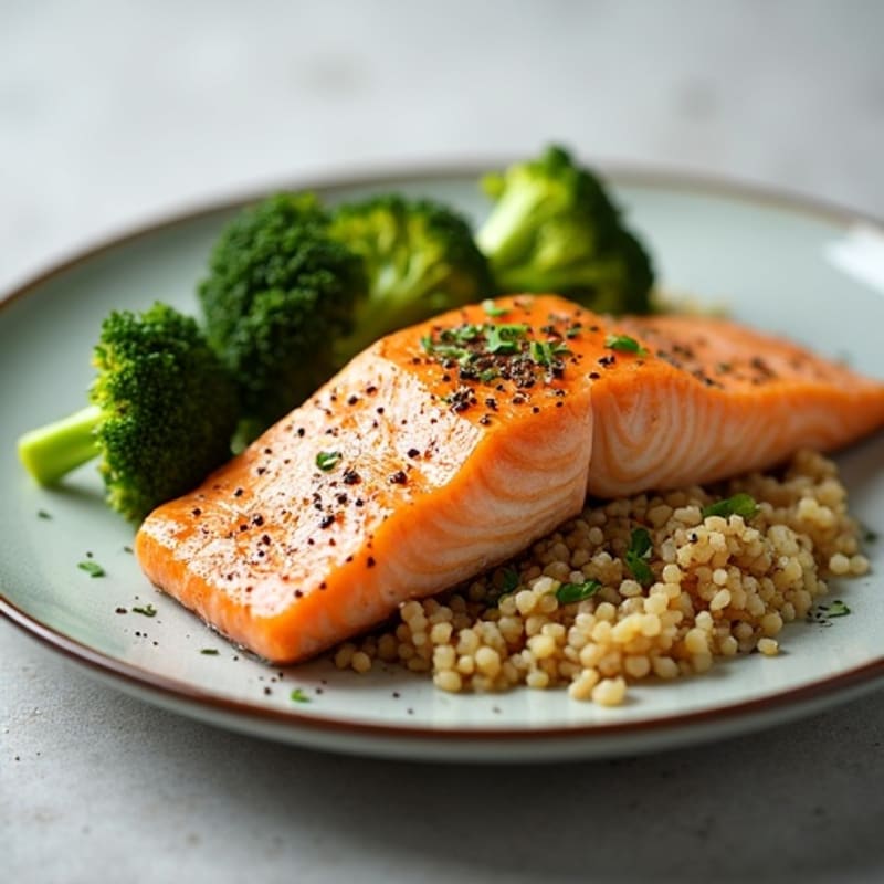 Seared Salmon with Roasted Broccoli and Quinoa