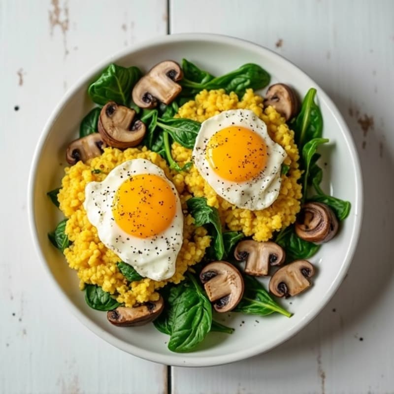 Egg White and Turkey Spinach Scramble with Sautéed Mushrooms