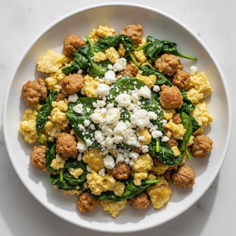 Egg White and Turkey Sausage Scramble with Spinach and Feta