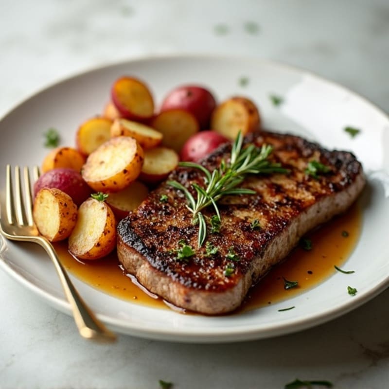 Pan-Seared Garlic Herb Steak with Crispy Roasted Potatoes
