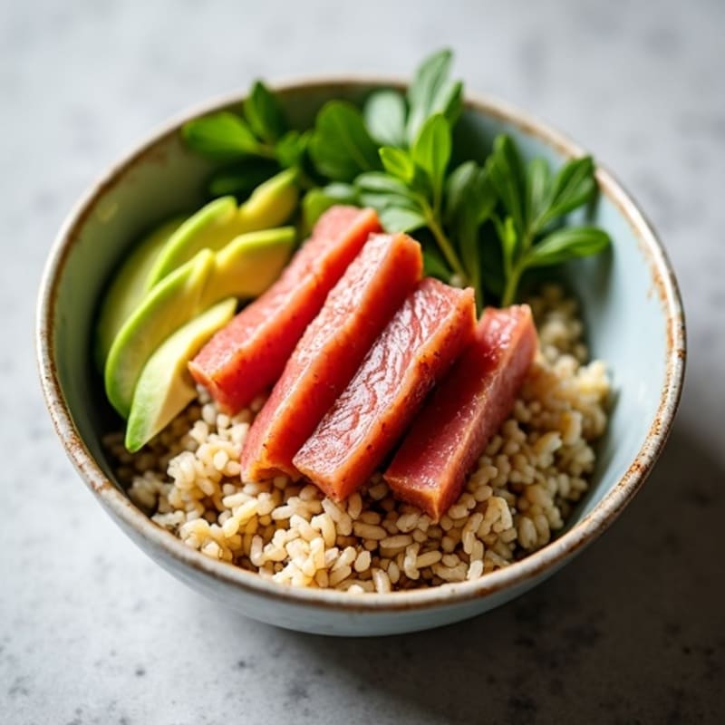 Soy-Ginger Fresh Tuna and Creamy Avocado Rice Bowl