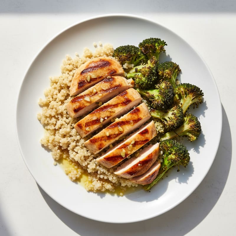 Grilled Chicken Breast with Quinoa and Roasted Broccoli