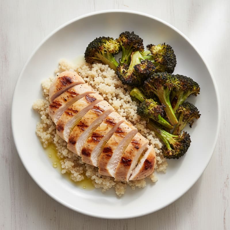 Grilled Chicken Breast with Quinoa and Roasted Broccoli