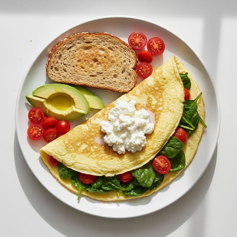 Egg White Spinach Omelet with Cottage Cheese and Tomatoes