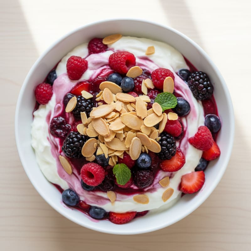 Greek Yogurt Protein Parfait with Mixed Berries and Almonds