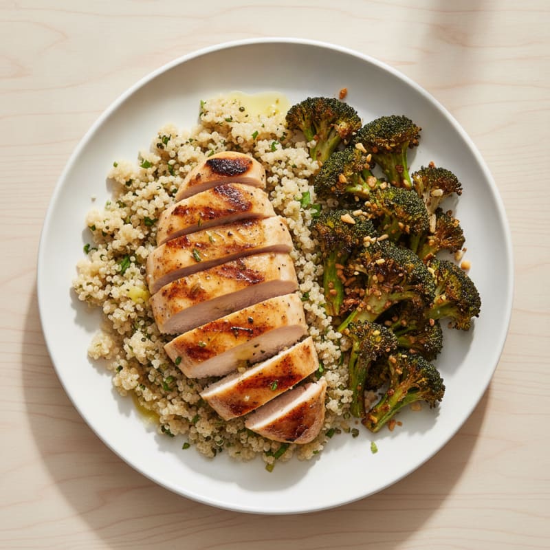 Grilled Chicken Breast with Quinoa and Roasted Broccoli