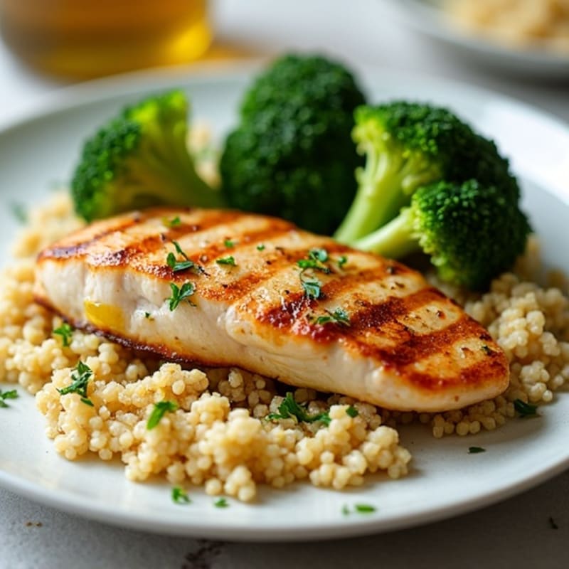 Grilled Chicken Breast with Quinoa and Steamed Broccoli