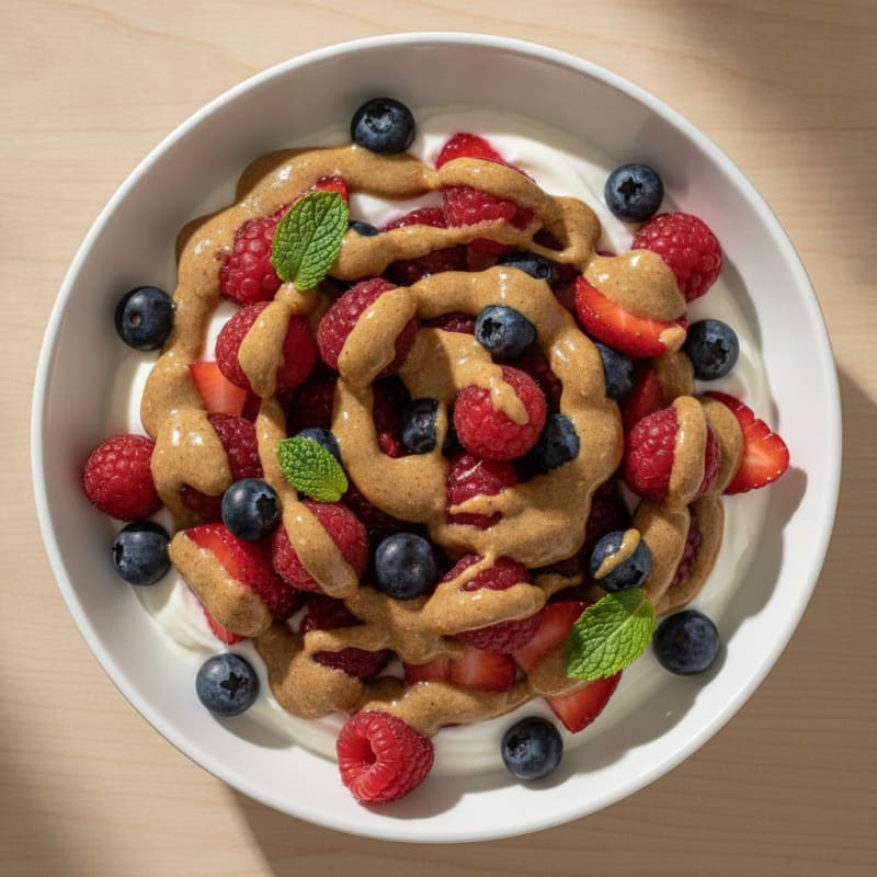 Greek Yogurt Protein Parfait with Mixed Berries and Almond Butter