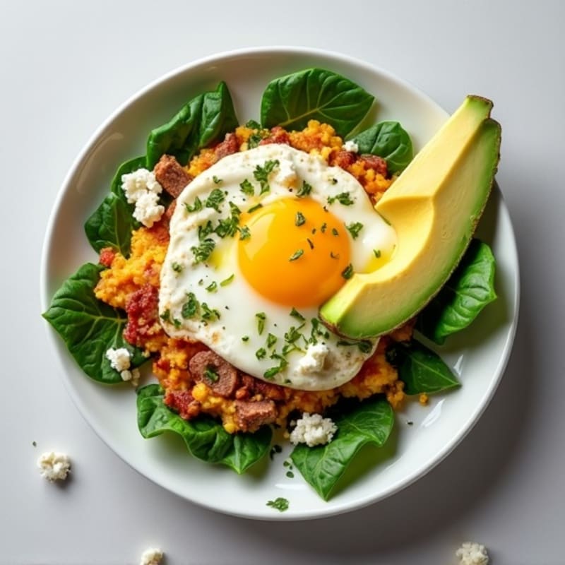 Egg White and Spinach Scramble with Turkey Sausage