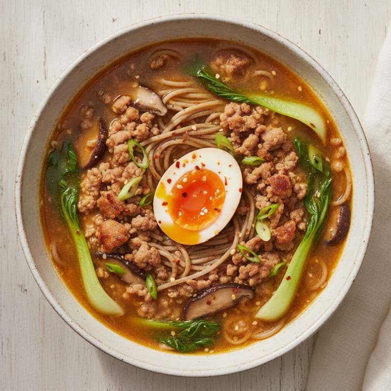 Savory Pork Ramen Bowl with Jammy Egg