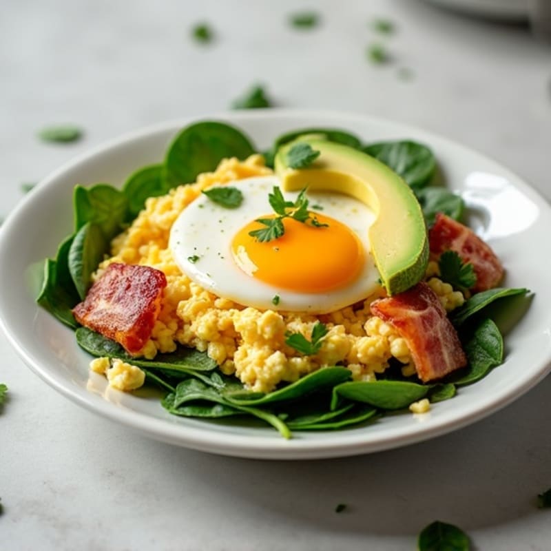 Cottage Cheese Egg Scramble with Spinach and Turkey Bacon