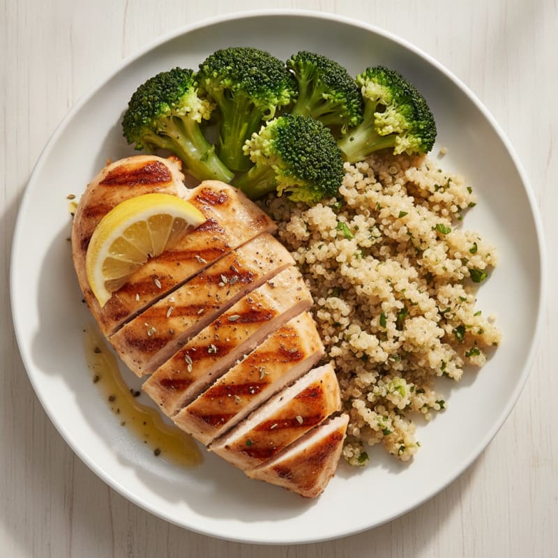 Grilled Chicken Breast with Quinoa and Steamed Broccoli