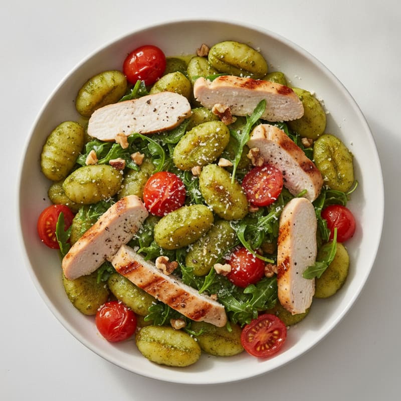 Gnocchi with Arugula Pesto and Cherry Tomatoes