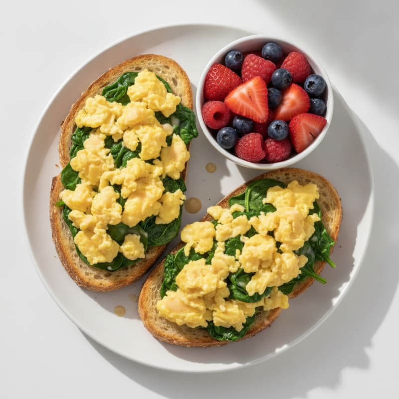 Egg and Veggie Sourdough Toast with Fresh Berries