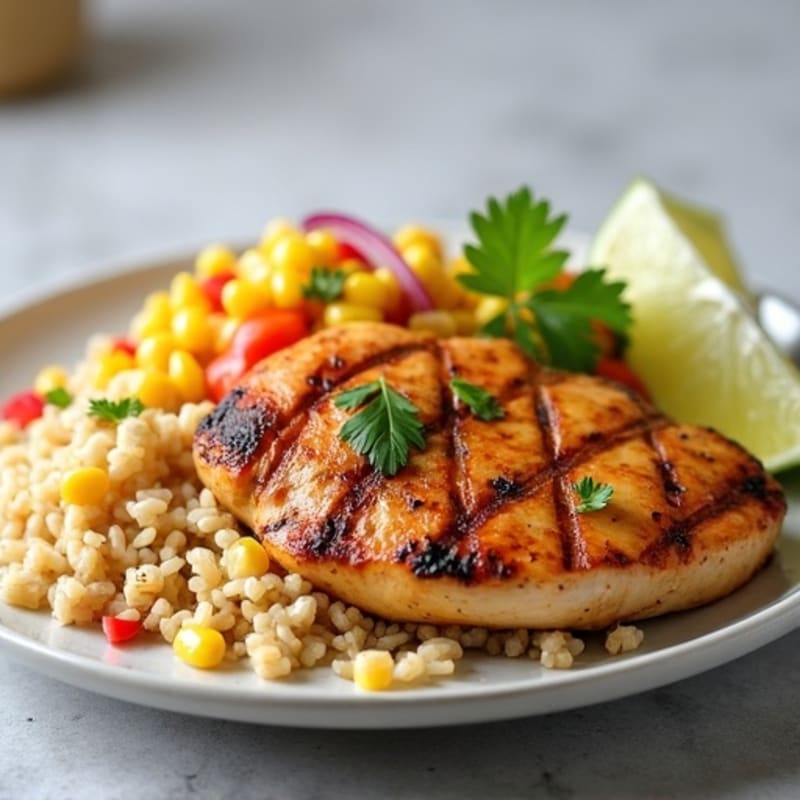 Grilled Chicken Breast with Brown Rice and Corn Salad