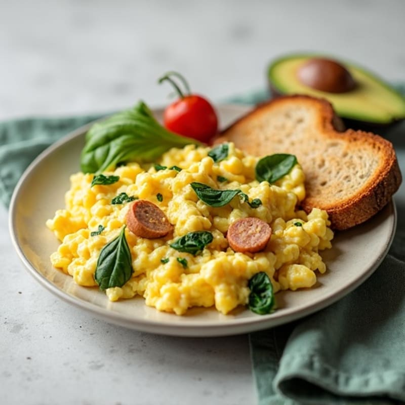 Egg White Scramble with Turkey Sausage and Spinach