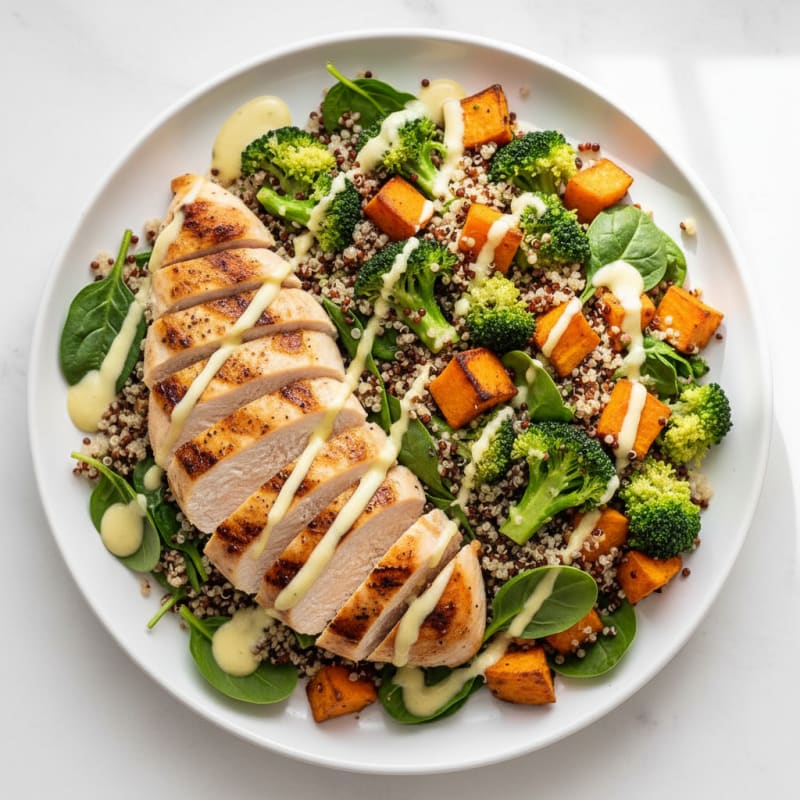 Grilled White Meat Chicken with Broccoli and Quinoa Salad