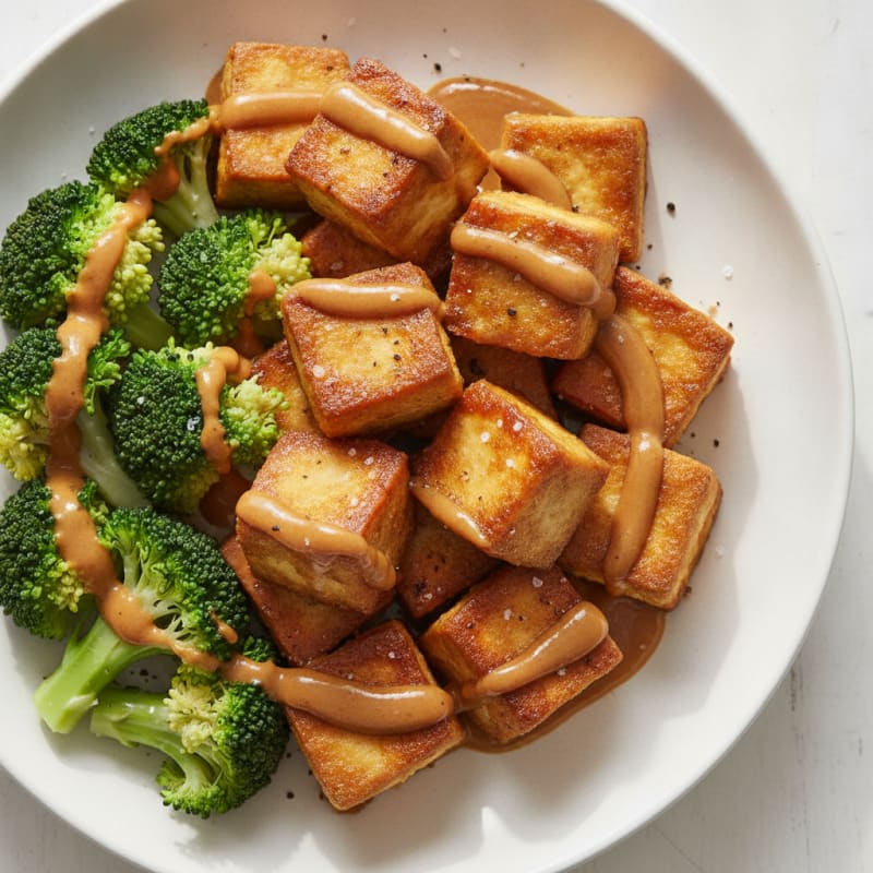 Pan-Seared Satay Tofu with Peanut Sauce