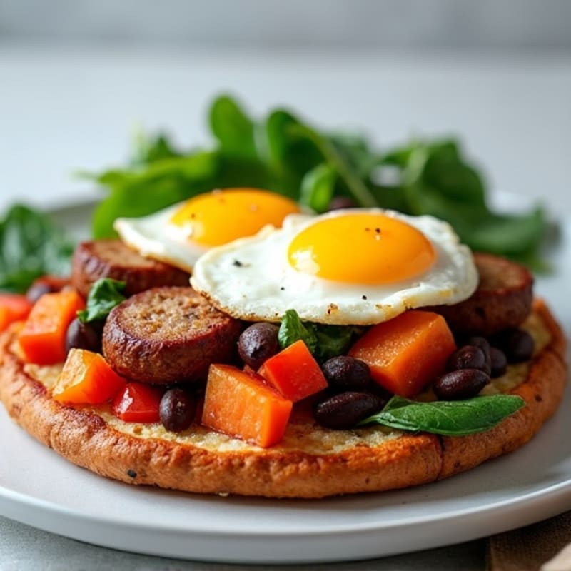 Crispy Sweet Potato and Egg Hash with Fresh Spinach