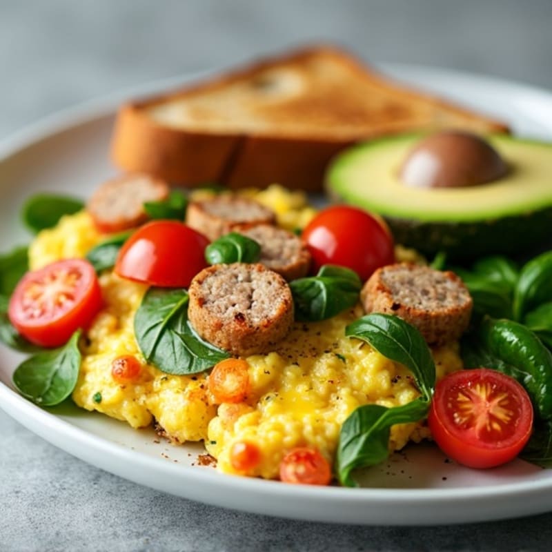 Egg White Spinach Scramble with Turkey Sausage