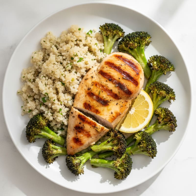 Grilled Chicken Breast with Quinoa and Roasted Broccoli