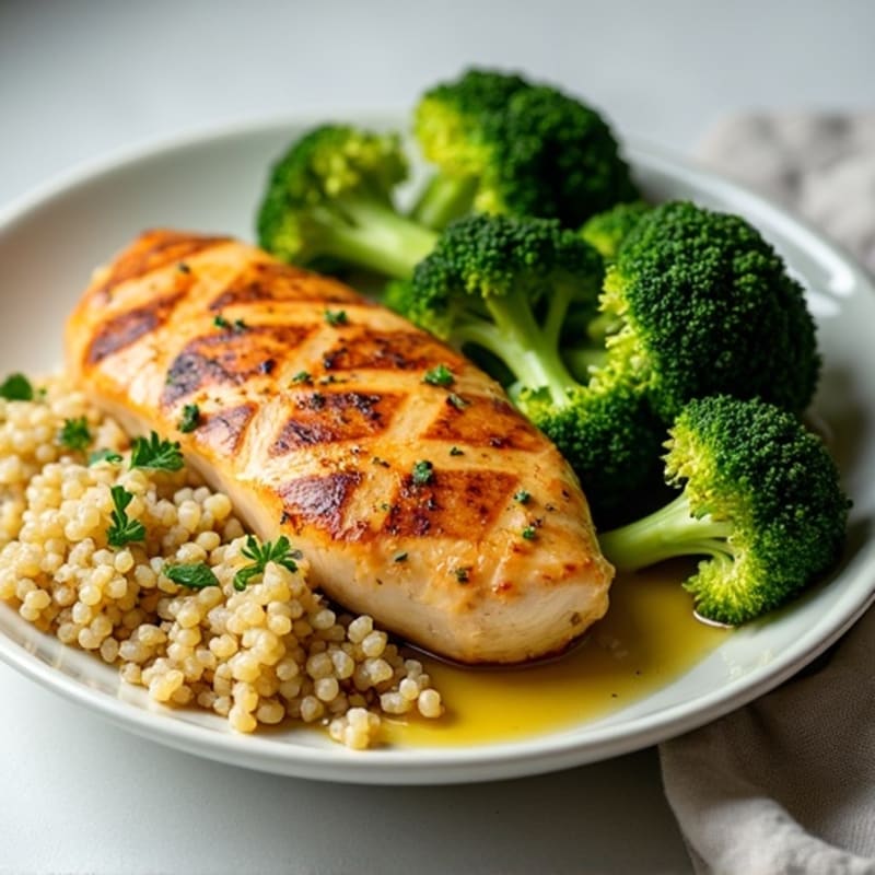 Grilled Chicken Breast with Roasted Broccoli and Quinoa