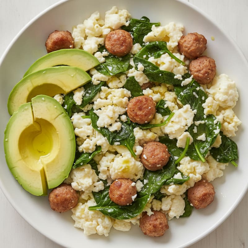 Egg White Spinach Scramble with Turkey Sausage