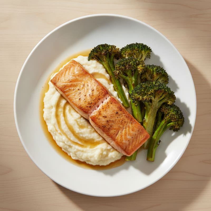 Seared Salmon with Roasted Broccoli and Garlic Mashed Cauliflower