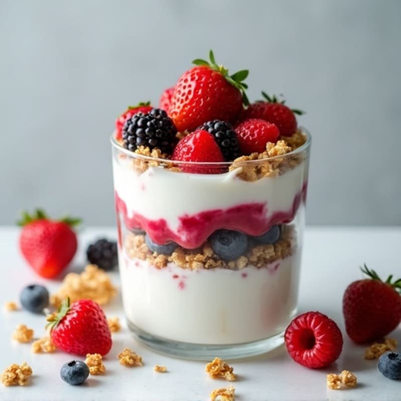 High-Protein Greek Yogurt Parfait with Mixed Berries and Whey Protein