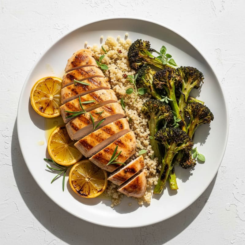 Grilled Chicken Breast with Quinoa and Roasted Broccoli
