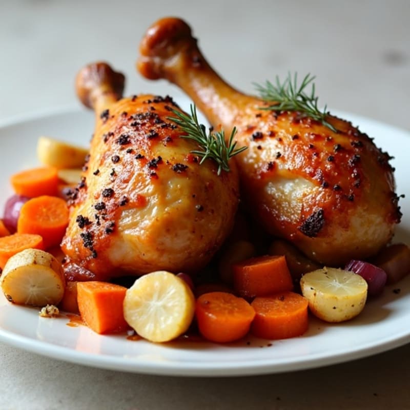 Crispy Roasted Chicken Legs with Root Vegetables