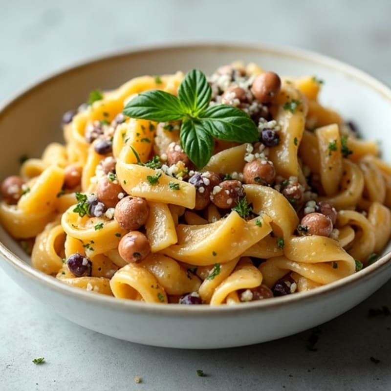 Creamy Black Bean Pasta with Roasted Garlic and Herbs