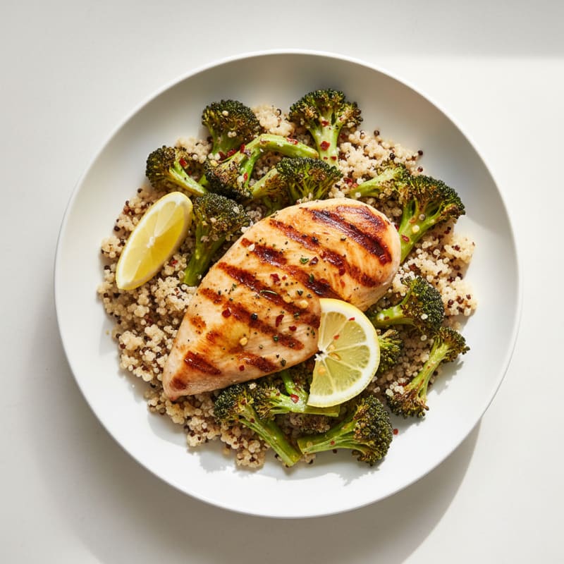 Grilled Chicken and Quinoa Power Bowl with Roasted Broccoli