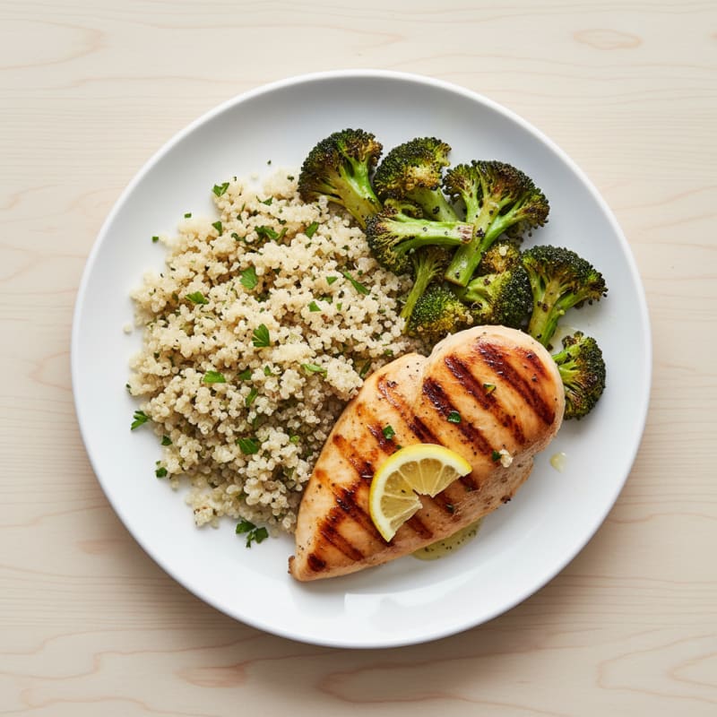 Grilled Chicken Breast with Quinoa and Roasted Broccoli