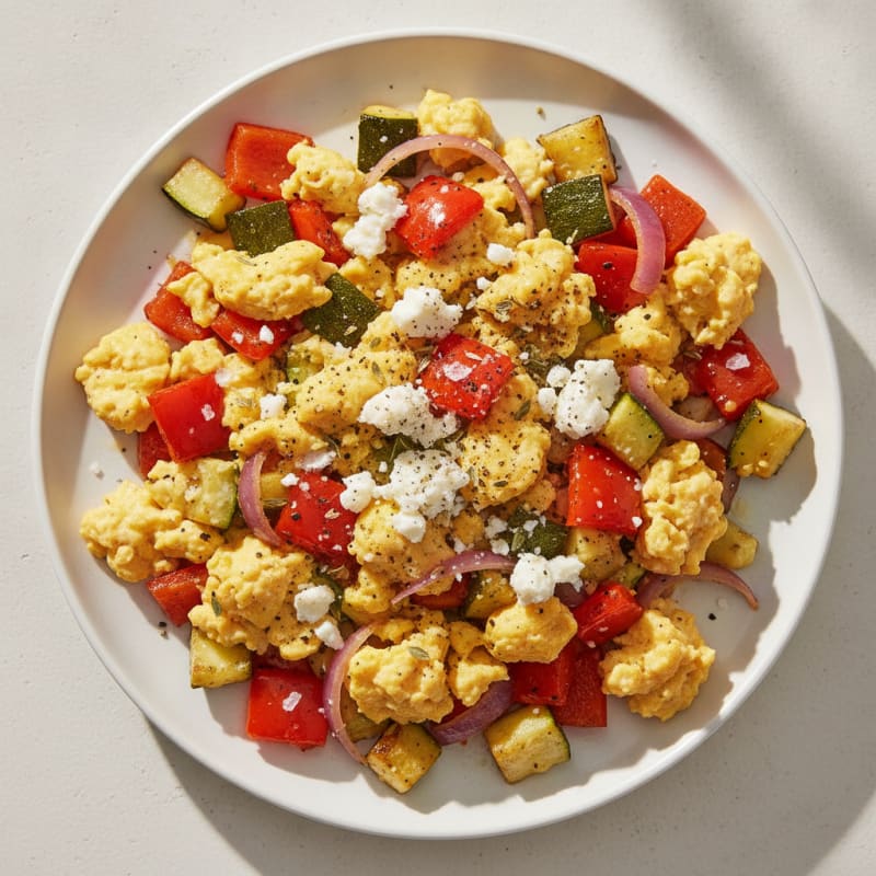 Hearty Scrambled Eggs with Roasted Vegetables