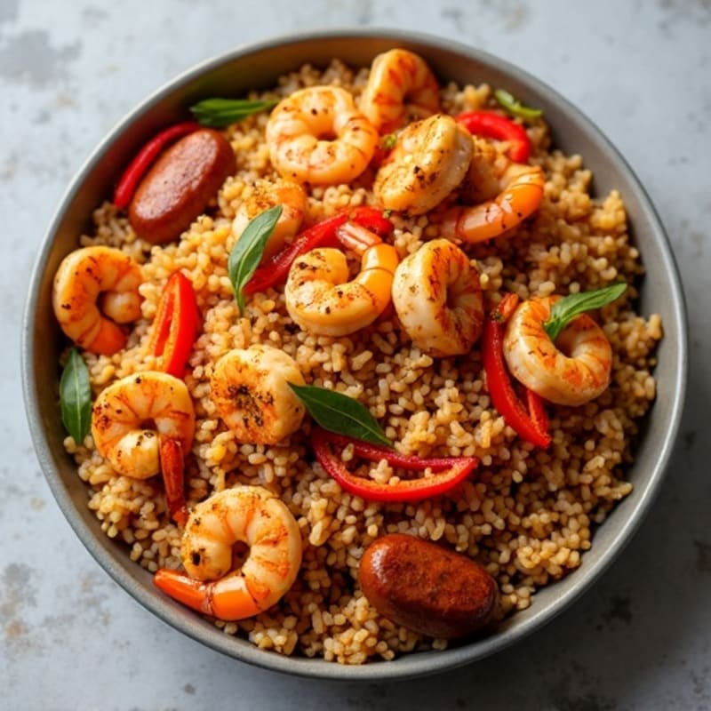 One-Pan Spicy Chicken, Shrimp, and Sausage Rice