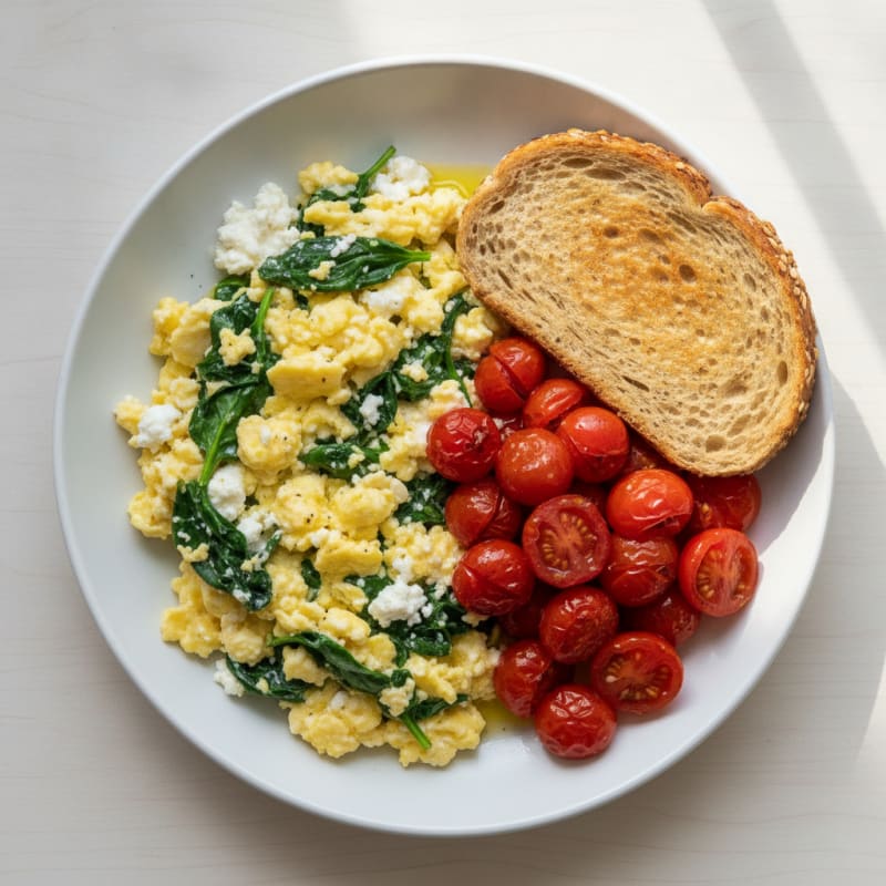 Cottage Cheese Scramble with Spinach and Cherry Tomatoes