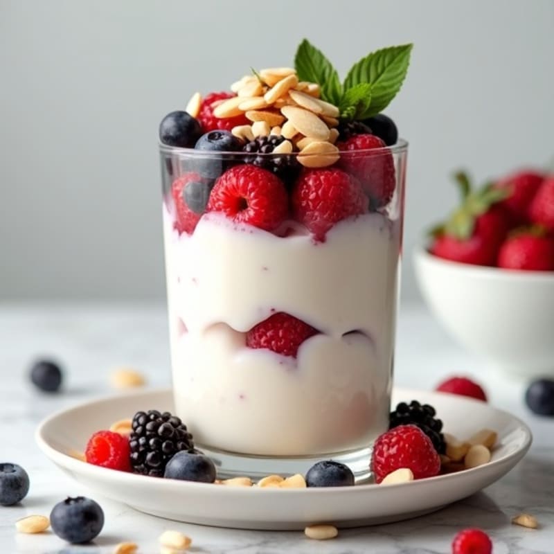 Creamy Greek Yogurt Parfait with Mixed Berries and Almonds