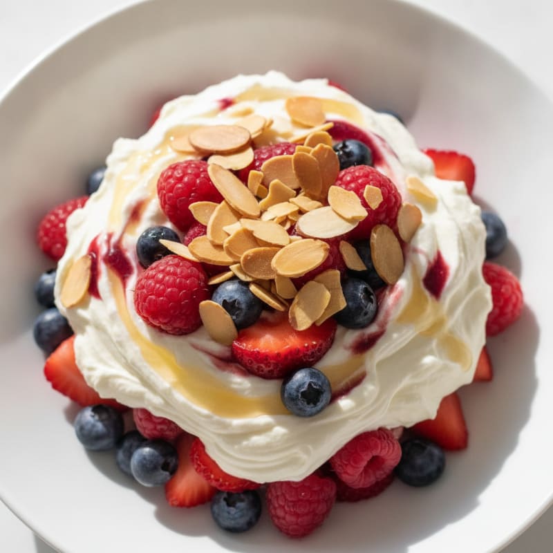 Greek Yogurt Protein Parfait with Mixed Berries and Almonds