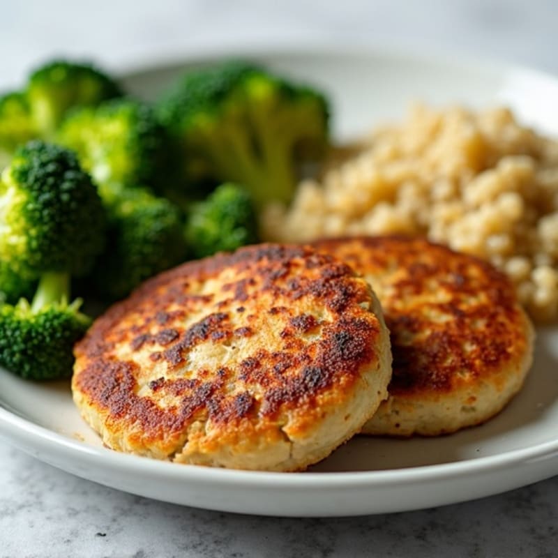 Seared Turkey Patties with Steamed Broccoli and Quinoa