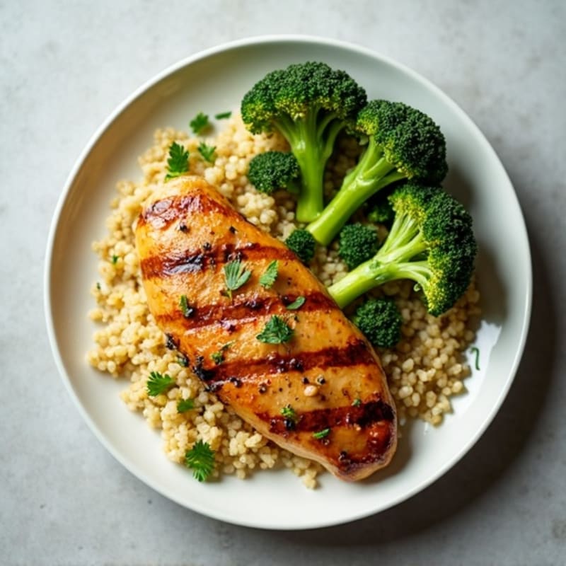 Grilled Lemon Herb Chicken with Quinoa and Roasted Broccoli