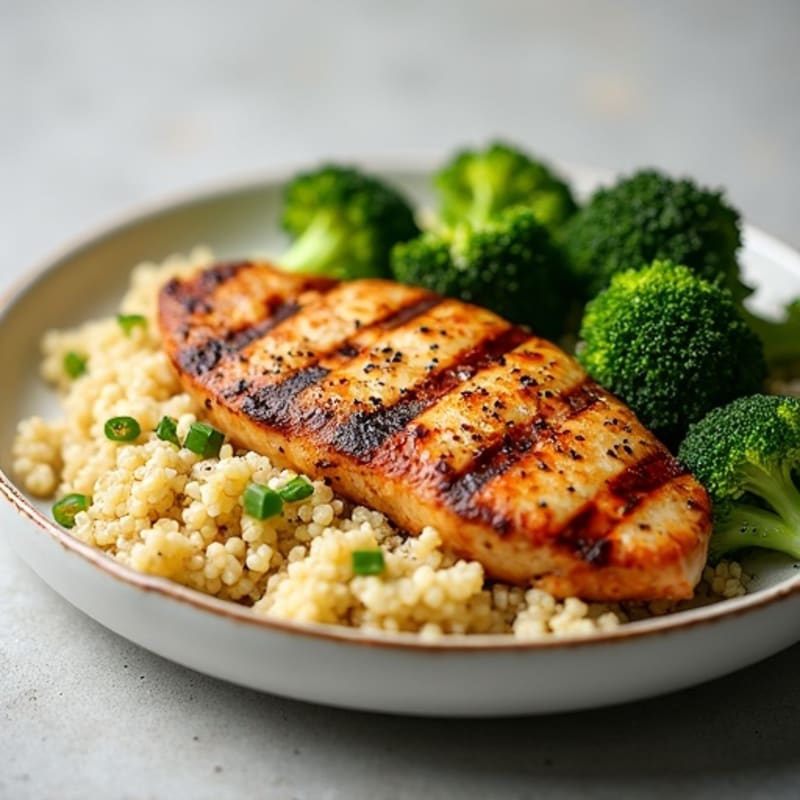 Grilled Chicken Breast with Quinoa and Roasted Broccoli