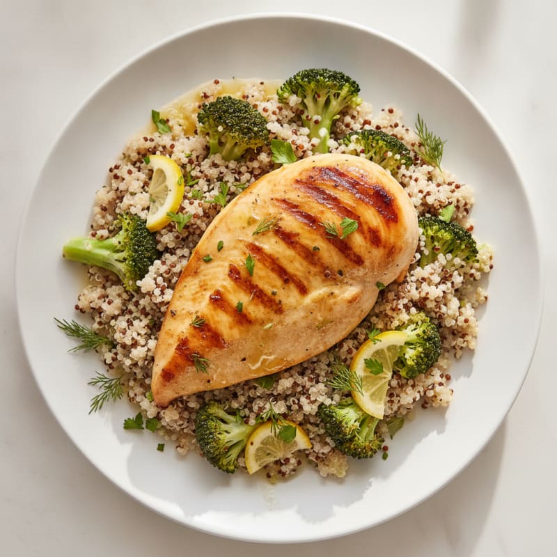 Grilled Chicken Breast with Quinoa and Steamed Broccoli