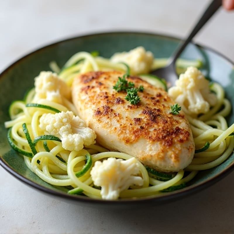 Creamy Cauliflower Alfredo Chicken with Zucchini Noodles