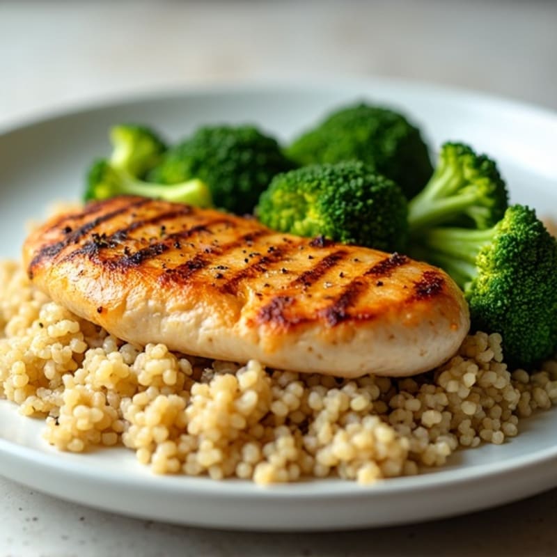 Grilled Chicken Breast with Steamed Broccoli and Quinoa
